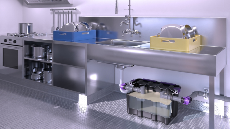 EasyClean free UnderSink – skuteczny separator tłuszczu do montażu pod zlewozmywakiem KESSEL_przyklad_instalacji_separatora_tluszczu_EasyClean_free_UnderSink