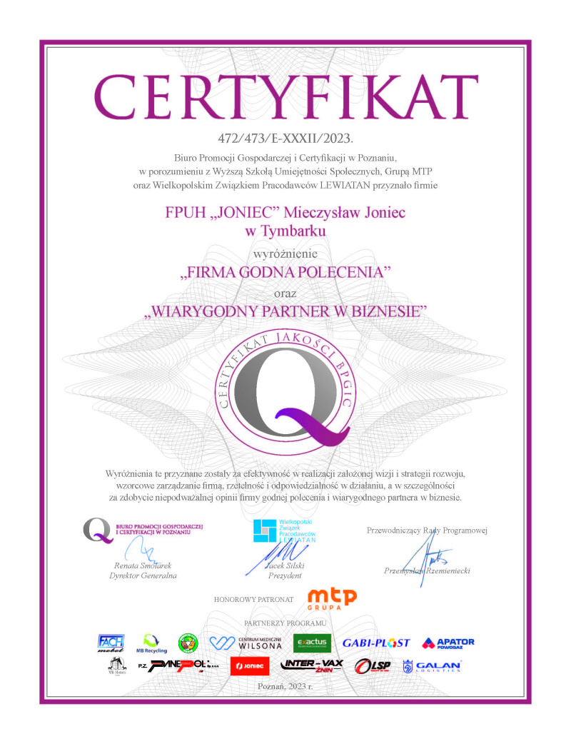 Nasza firma otrzymała certyfikaty jakości BPGIC certyfikaty_340x440